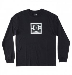 Black Men's DC DC Square Star Long Sleeve T Shirts | 6743-TXAJW