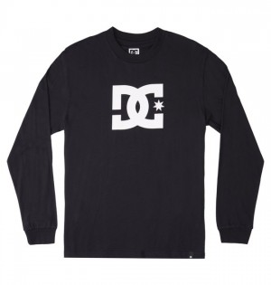 Black Men's DC DC Star Long Sleeve T Shirts | 9310-CLZPD