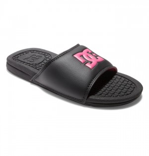 Black / Black / Pink Women's DC Bolsa Slides | 2651-KUNIH