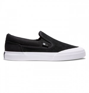 Black / Black / White Men's DC Manual RT Slip-On Skate Shoes | 1394-XCJKA