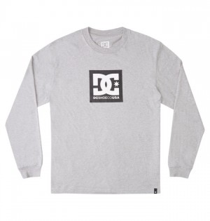 Grey Men's DC DC Square Star Long Sleeve T Shirts | 7249-MUPCS