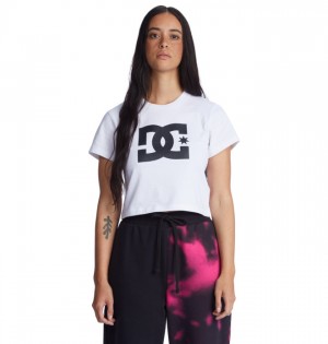 White Women's DC Star Cropped T Shirts | 0241-CXNUA