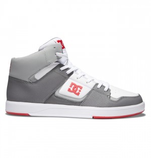 White / Grey / Red Men's DC DC Cure High-Top Sneakers | 6720-DCVJW