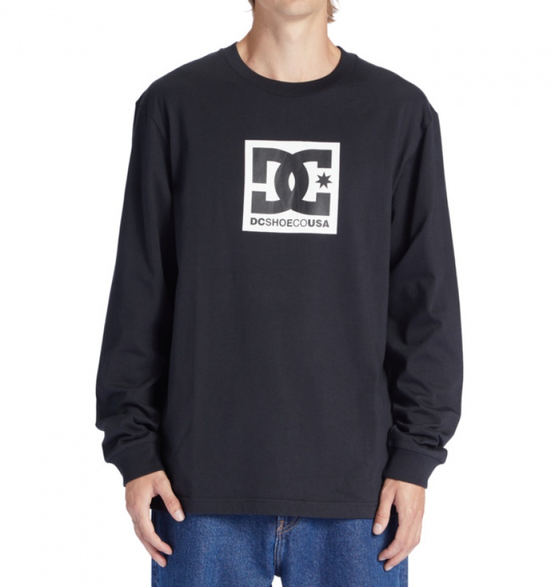 Black Men's DC DC Square Star Long Sleeve T Shirts | 6743-TXAJW