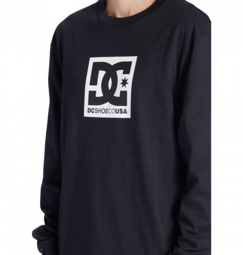 Black Men's DC DC Square Star Long Sleeve T Shirts | 6743-TXAJW