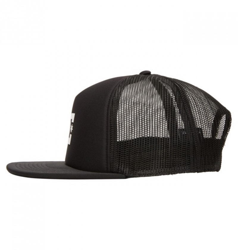 Black Men's DC Gas Station Trucker Hats | 5689-QLJPU