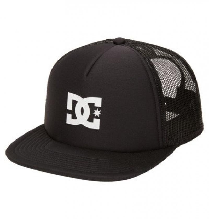 Black Men's DC Gas Station Trucker Hats | 5689-QLJPU