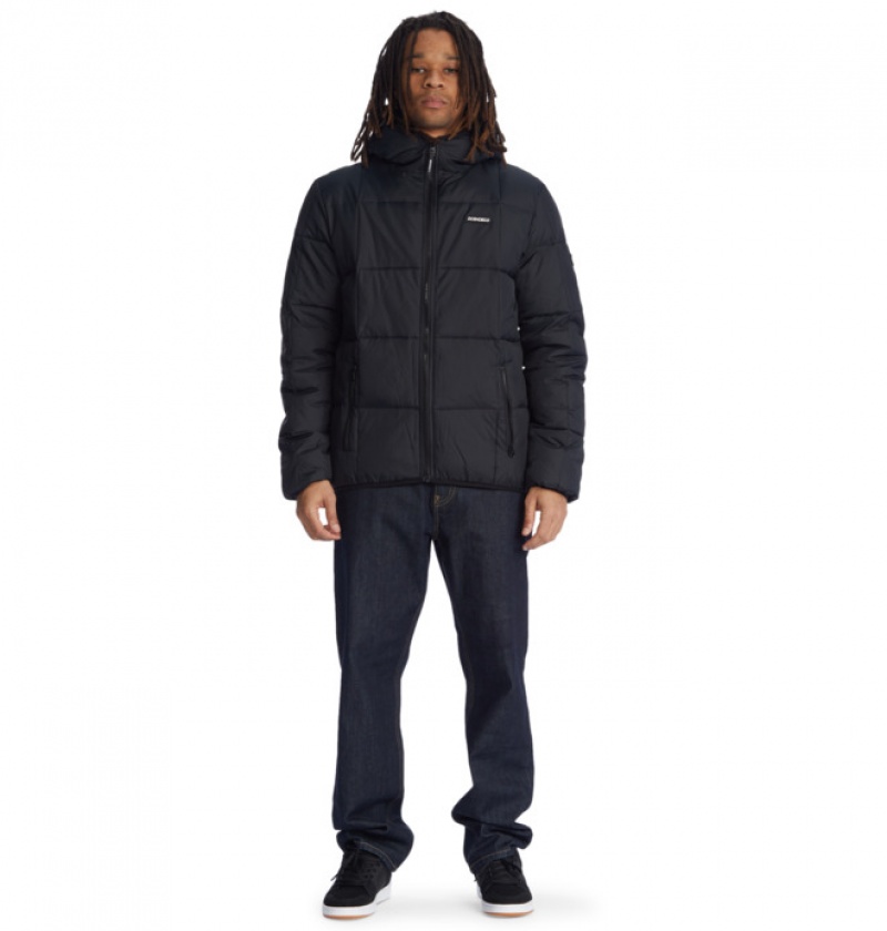 Black Men's DC Square Up Puffer 2 Jackets | 3786-OZBYU