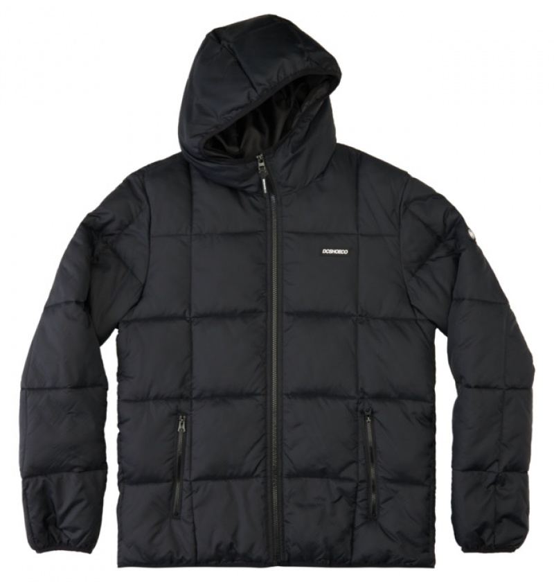 Black Men\'s DC Square Up Puffer 2 Jackets | 3786-OZBYU