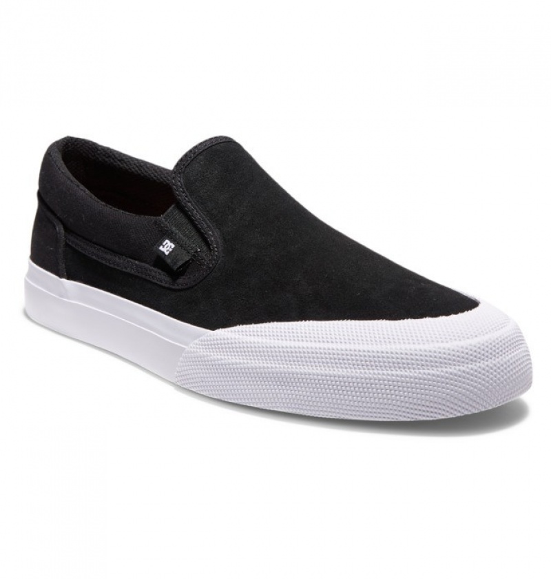 Black / Black / White Men's DC Manual RT Slip-On Skate Shoes | 1394-XCJKA