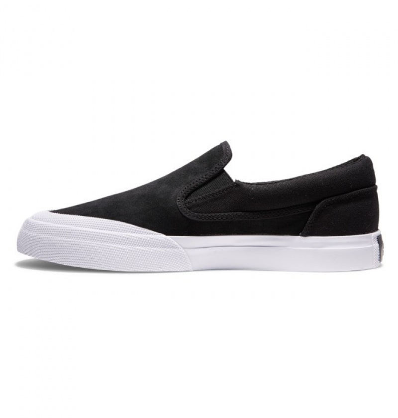 Black / Black / White Men's DC Manual RT Slip-On Skate Shoes | 1394-XCJKA