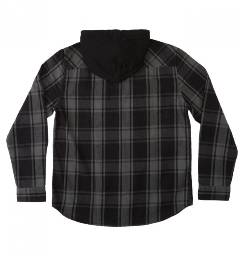 Black / Dark Grey Men's DC Ruckus Ed Long Sleeve Hooded Shirts | 2905-HGKQT