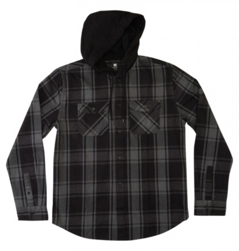 Black / Dark Grey Men's DC Ruckus Ed Long Sleeve Hooded Shirts | 2905-HGKQT