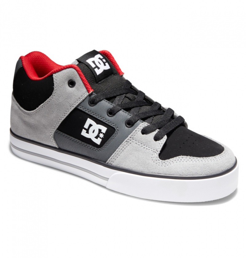 Black / Grey / Red Men's DC Pure MID Mid-Top Sneakers | 1638-VHWZF