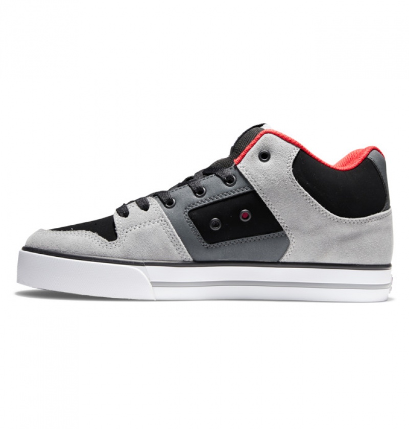 Black / Grey / Red Men's DC Pure MID Mid-Top Sneakers | 1638-VHWZF