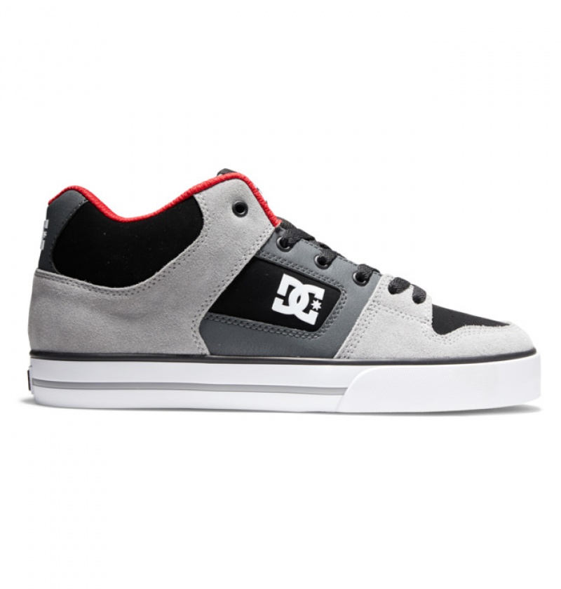 Black / Grey / Red Men\'s DC Pure MID Mid-Top Sneakers | 1638-VHWZF