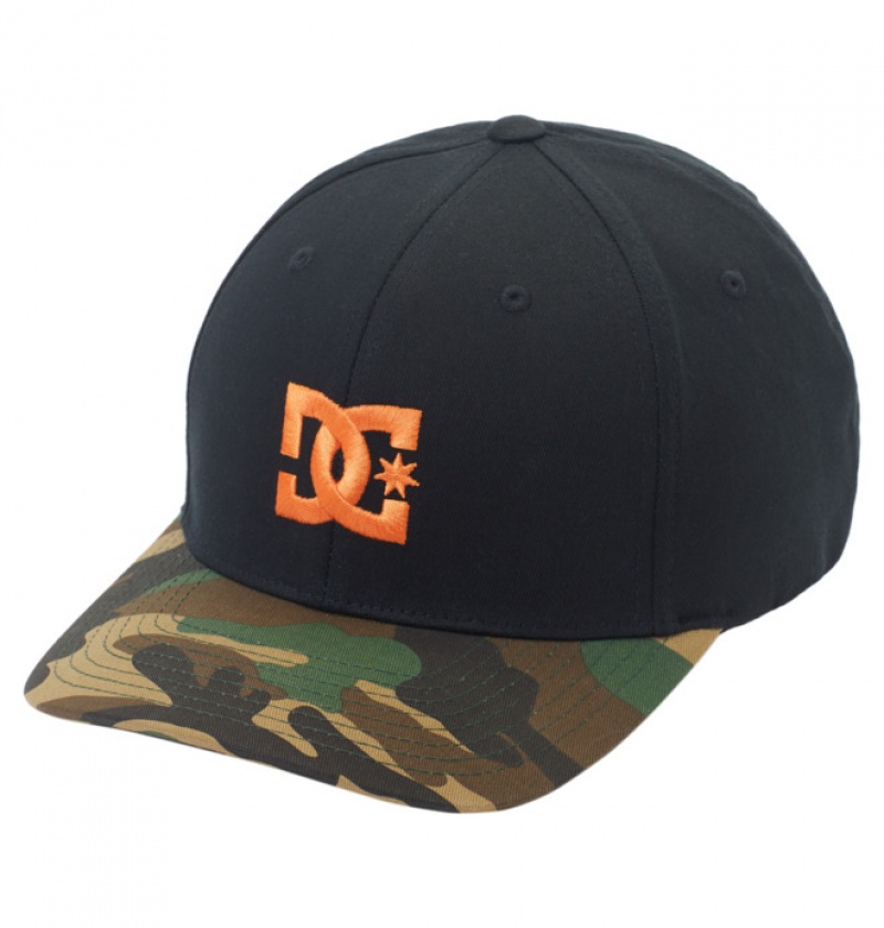 Black / Orange Men\'s DC Cap Star Seasonal Flexfit Hats | 8136-AIVXU