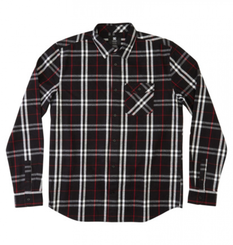 Black / Red Men's DC Marshal Long Sleeve Shirts | 0874-BKTFJ