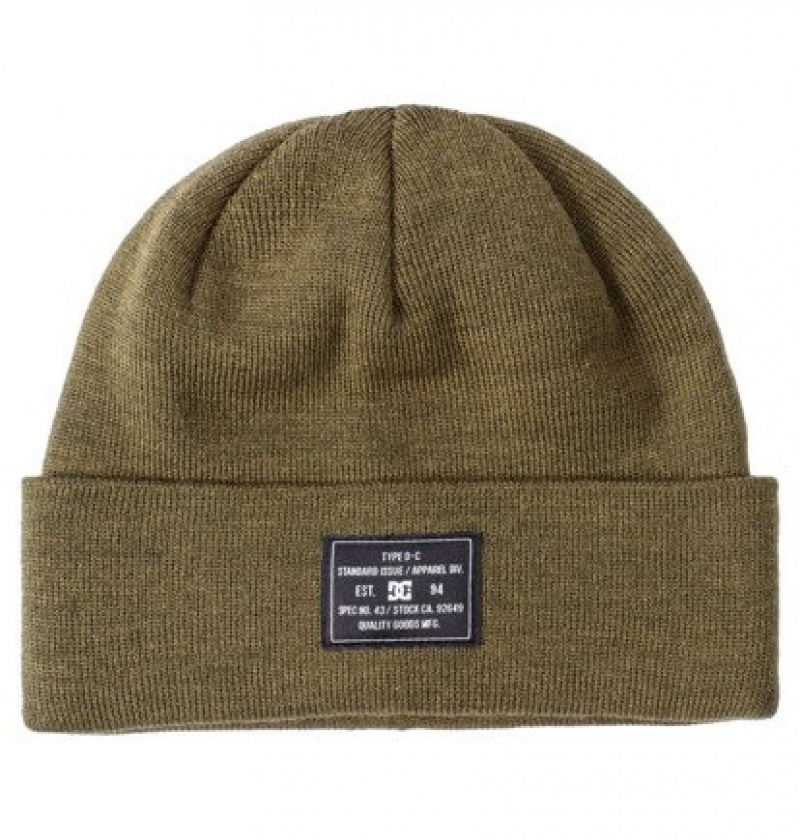 Dark Green Men's DC Frontline Cuffed Beanie Hats | 0734-SYCVM