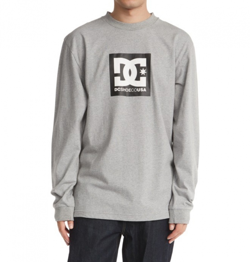 Grey Men's DC DC Square Star Long Sleeve T Shirts | 7249-MUPCS