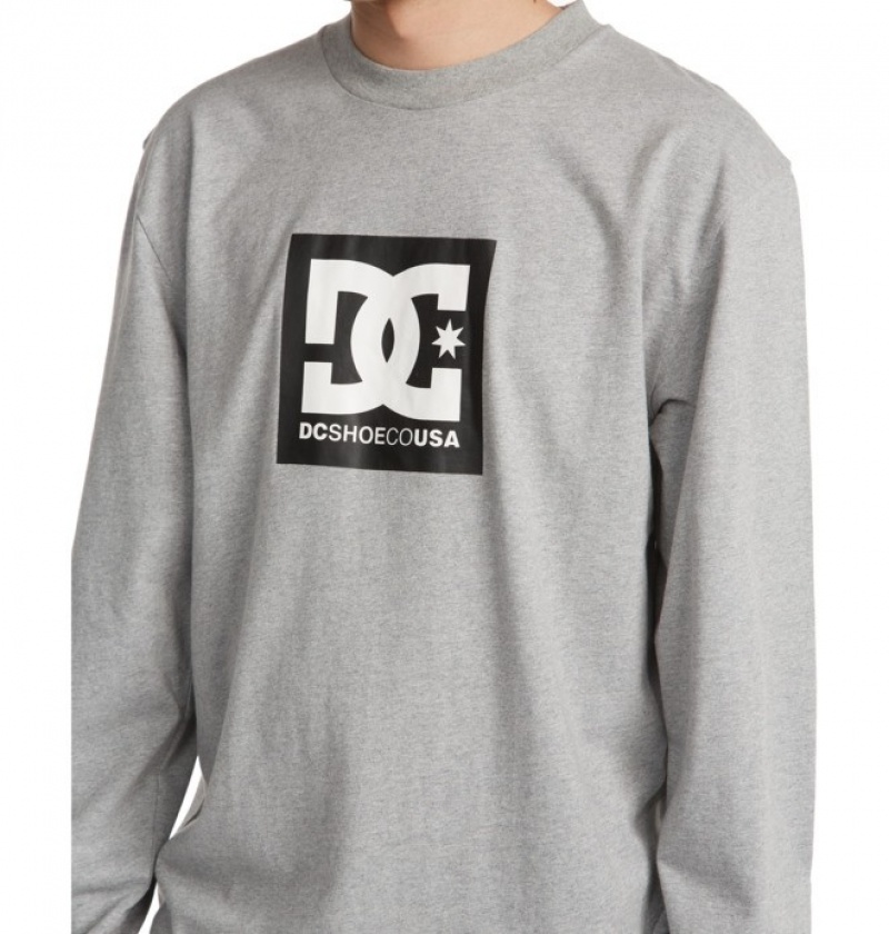 Grey Men's DC DC Square Star Long Sleeve T Shirts | 7249-MUPCS