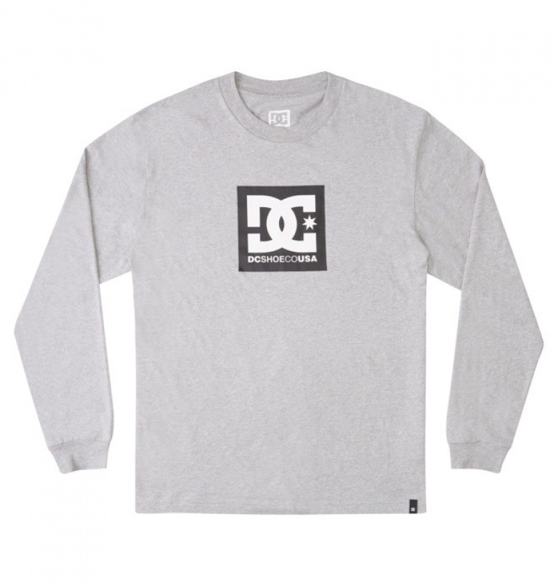 Grey Men\'s DC DC Square Star Long Sleeve T Shirts | 7249-MUPCS