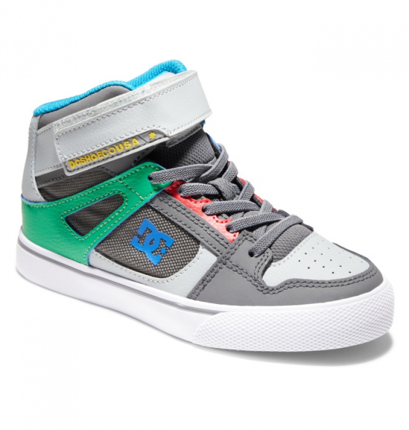 Grey / Green Kids' DC High Elastic Lace High-Top Pure | 3257-NEDMP