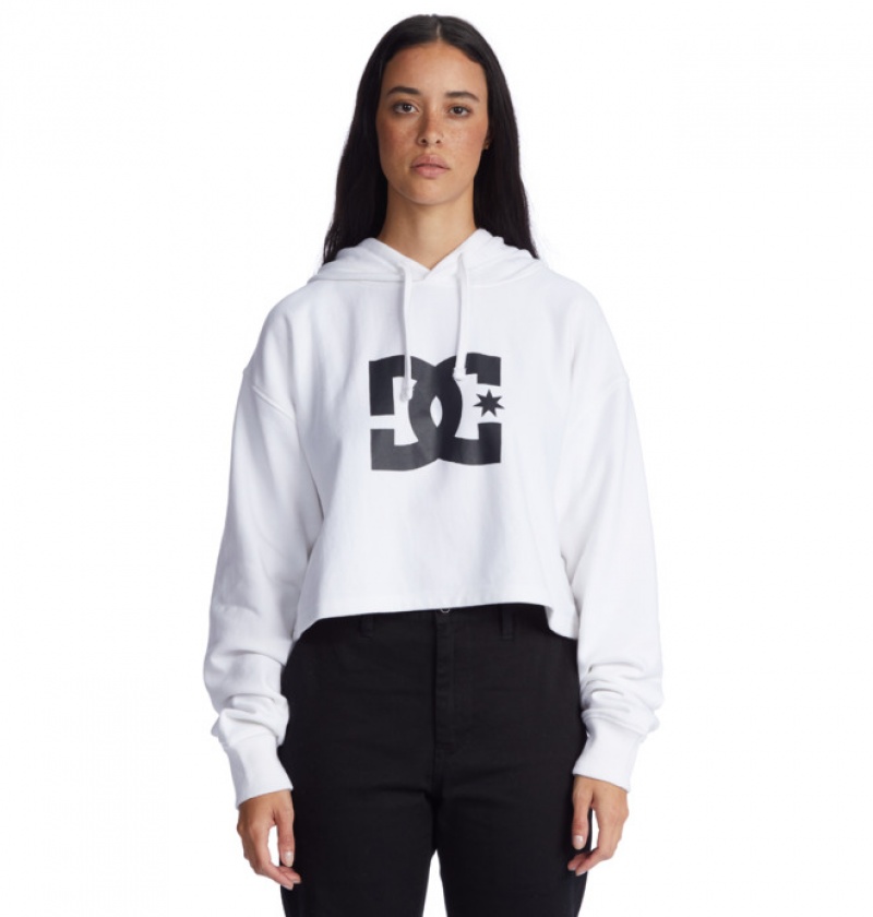 White Women\'s DC Cropped 2 Hoodies | 6174-JOAER