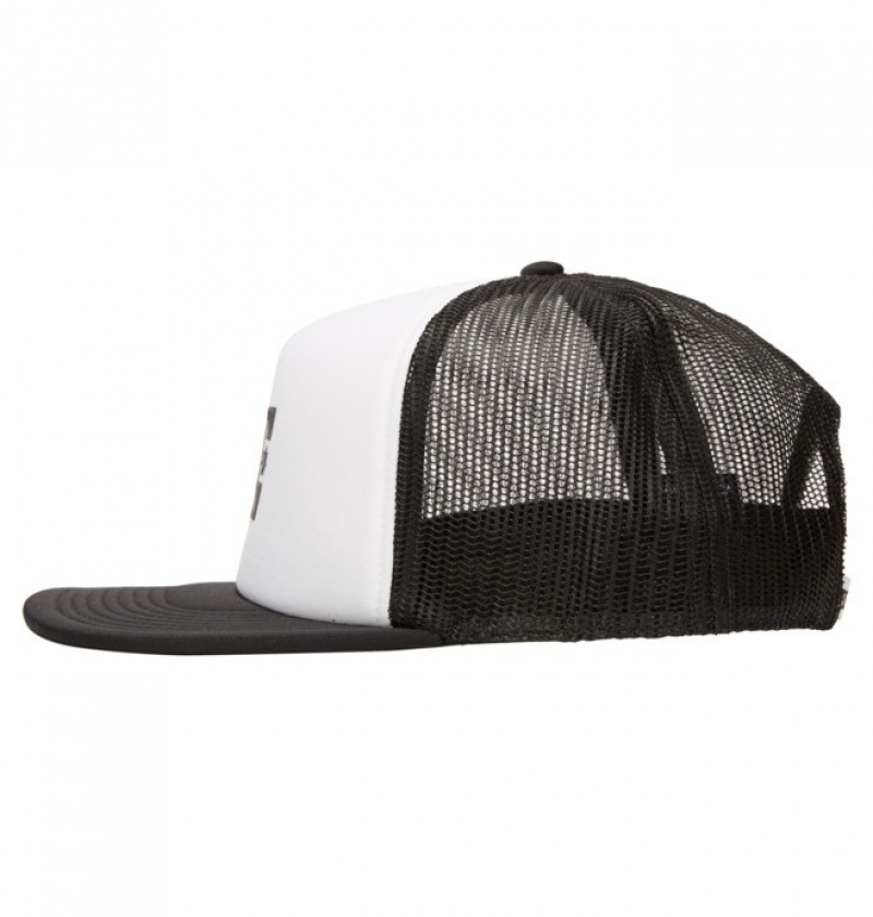 White / Black Men's DC Gas Station Trucker Hats | 8546-LBZEF