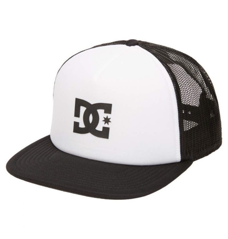 White / Black Men\'s DC Gas Station Trucker Hats | 8546-LBZEF