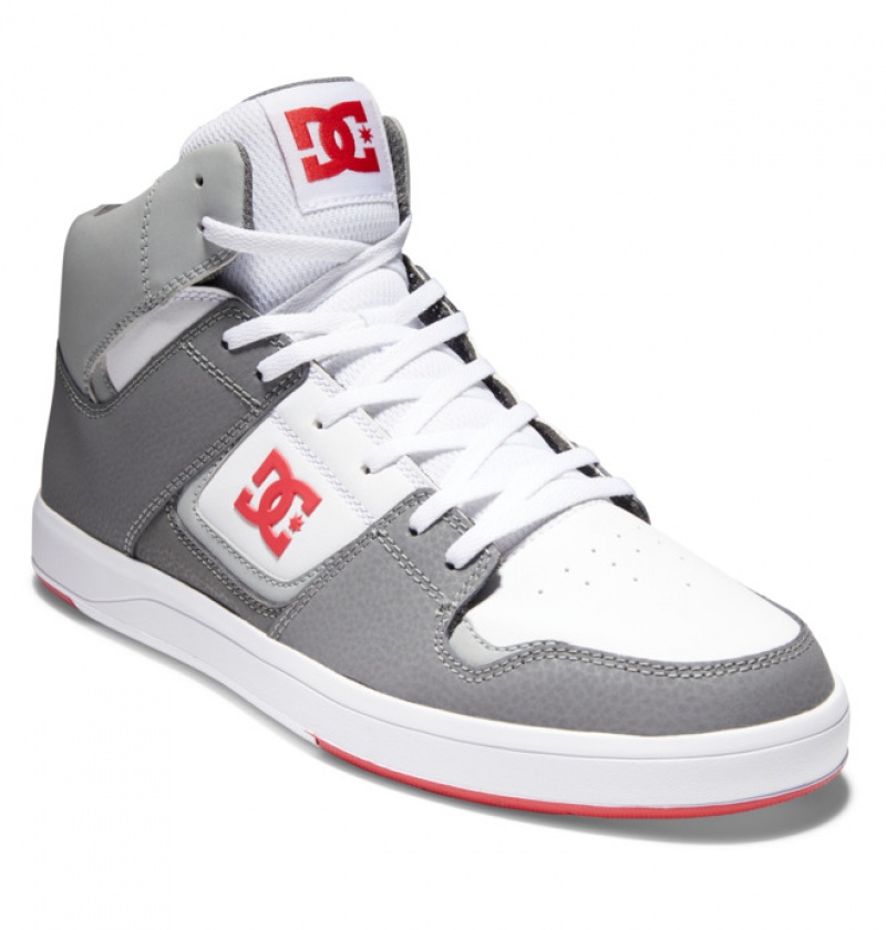 White / Grey / Red Men's DC DC Cure High-Top Sneakers | 6720-DCVJW