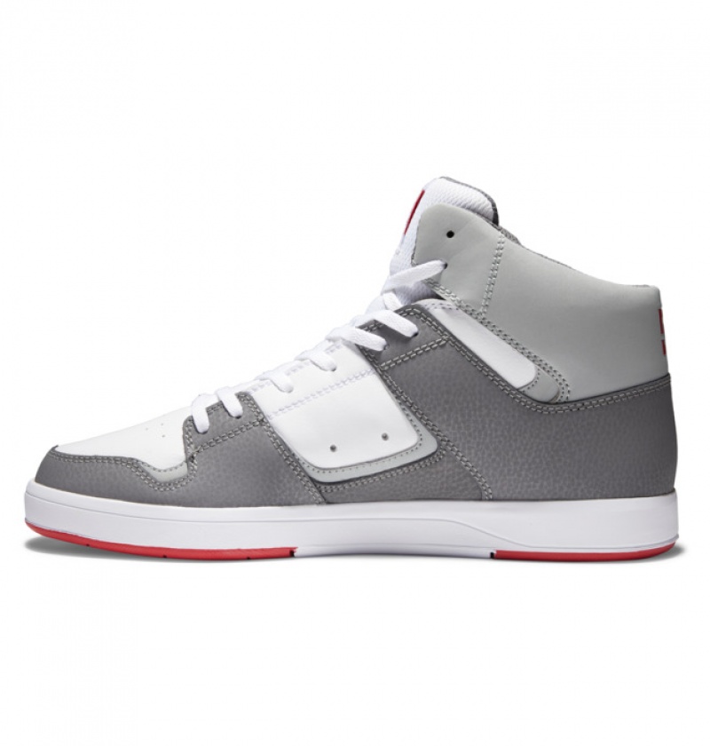 White / Grey / Red Men's DC DC Cure High-Top Sneakers | 6720-DCVJW