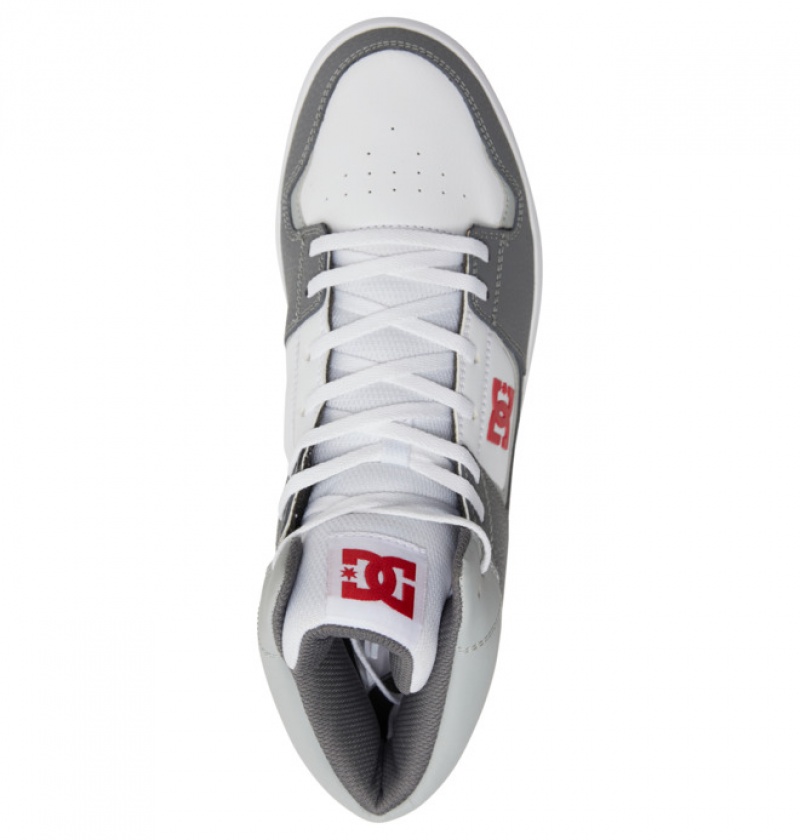 White / Grey / Red Men's DC DC Cure High-Top Sneakers | 6720-DCVJW