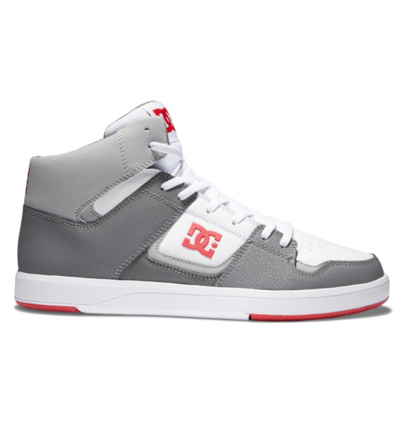 White / Grey / Red Men\'s DC DC Cure High-Top Sneakers | 6720-DCVJW