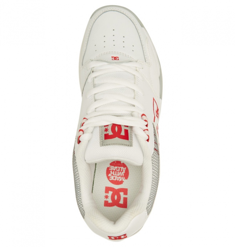 White / Grey / Red Men's DC Versatile Sneakers | 5264-QJBIZ